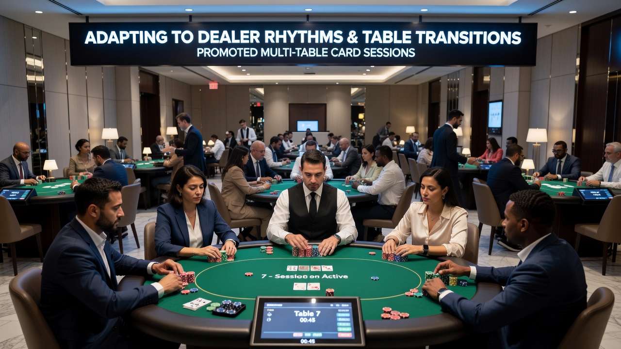 Detailansicht eines Live-Dealers bei Baccarat mit Fokus auf Kartenverteilung und Tischwechsel in einer Multi-Table-Umgebung