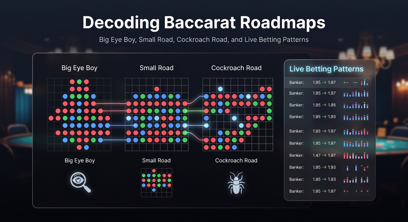 Beispiel einer Baccarat-Roadmap mit Big Eye Boy, Small Road und Cockroach Road in einer Live-Session