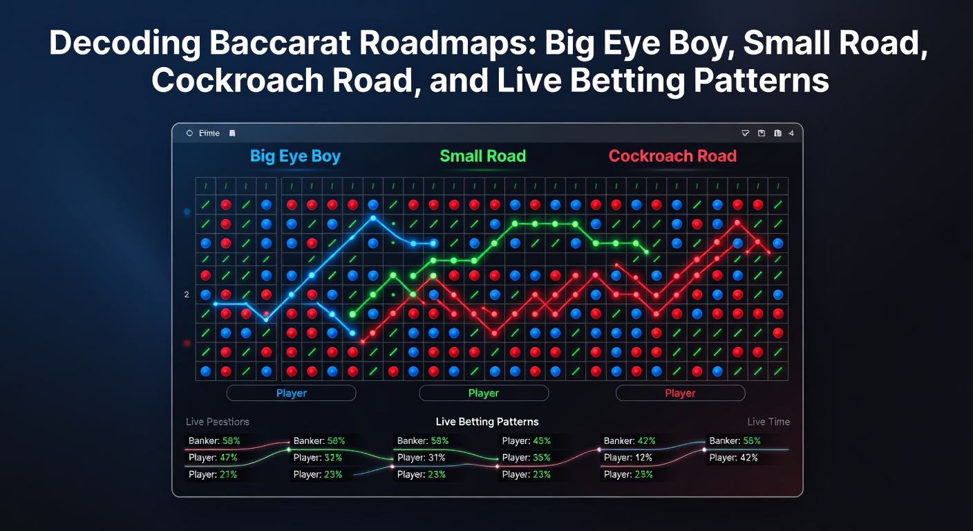 Detaillierte Ansicht von Cockroach Road neben Big Eye Boy in einer fortgeschrittenen Baccarat-Session mit Live-Wettmustern