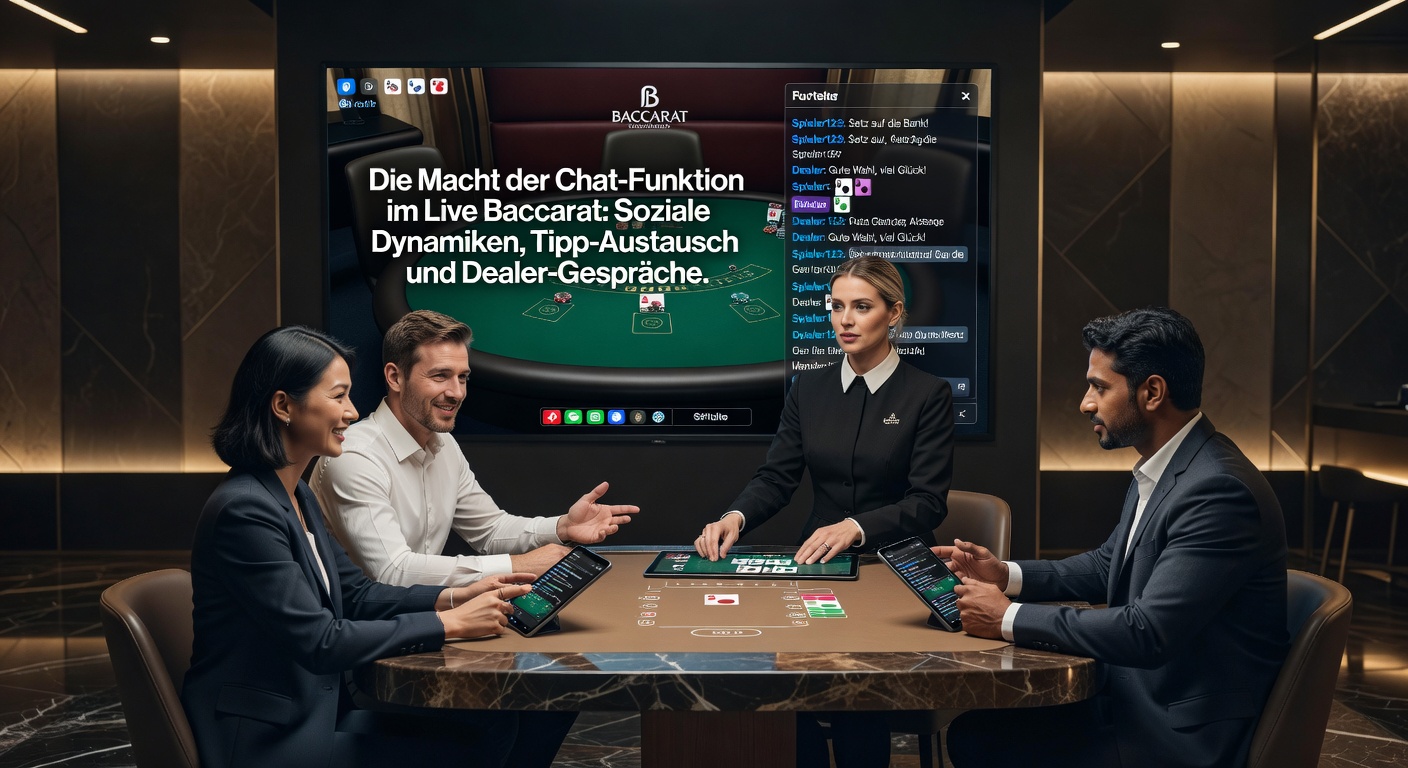 Nahaufnahme eines Chat-Fensters in Live Baccarat mit Tipps, Grüßen und Dealer-Antworten während eines spannenden Hands