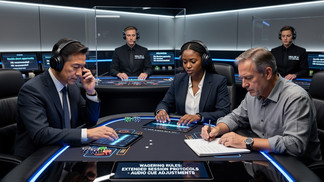 Spieler in digitaler Umgebung reagiert auf akustische Hinweise eines Live-Dealers bei laufender Session