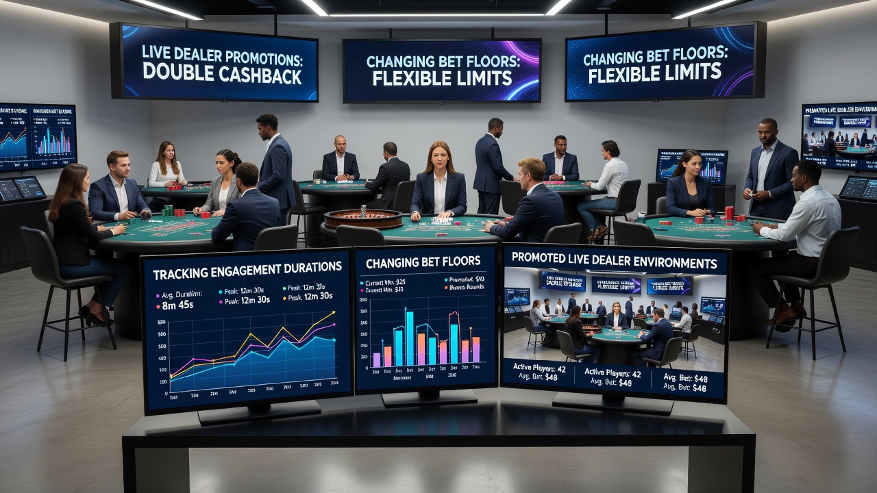 Dashboard mit Echtzeit-Tracking von Sitzungsdauern und variablen Bet-Floors in einer Live-Dealer-Umgebung