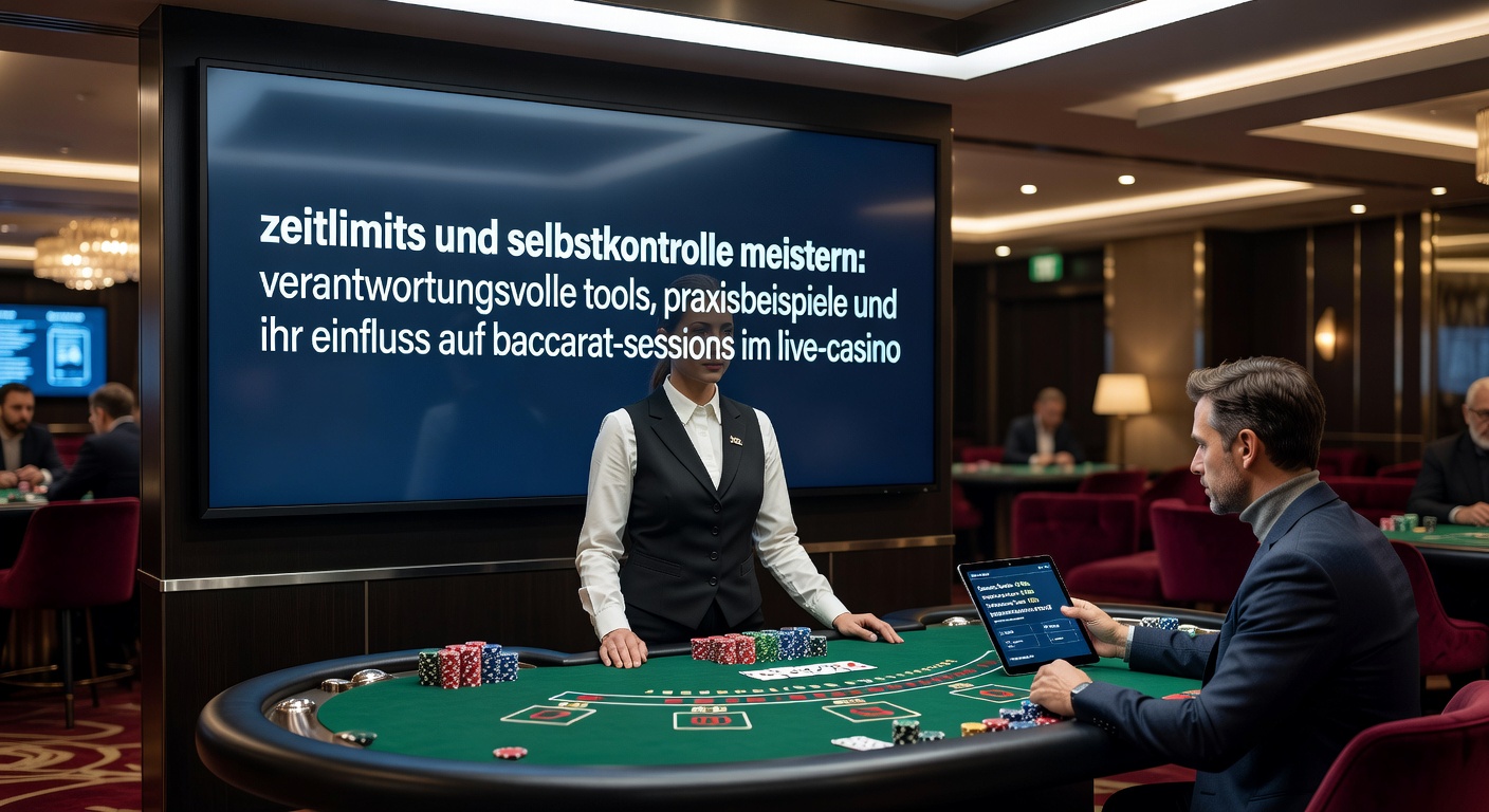 Grafik mit Uhr und Baccarat-Tisch, die Zeitlimits und Selbstkontrolle im Live-Casino symbolisiert